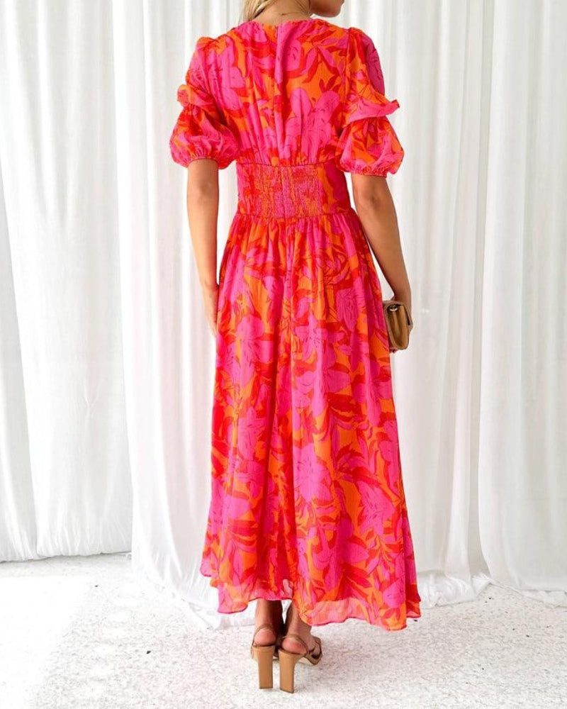 Weronika | Zwiewna Sukienka Maxi w Tropikalny Print