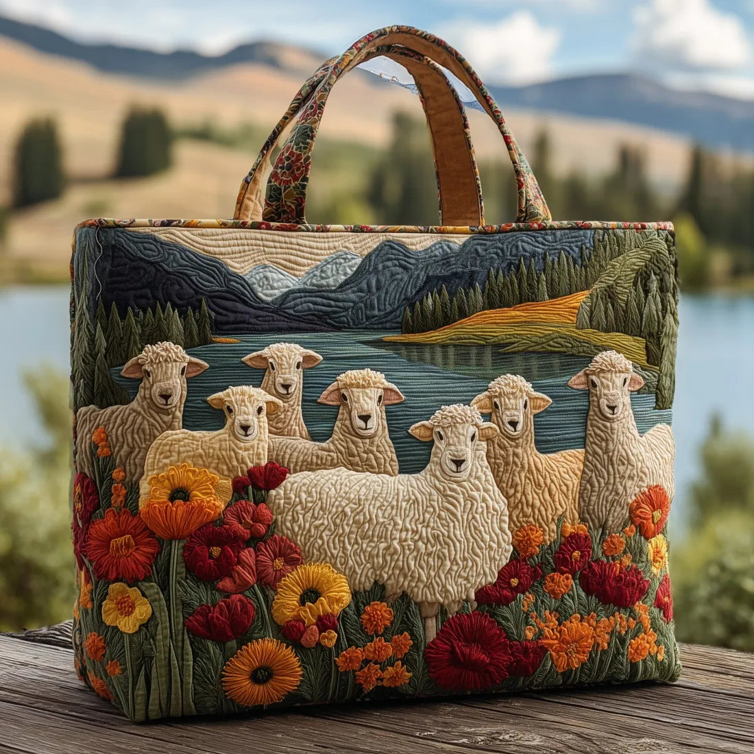 Pikowana Torba Shopper – Owce nad Jeziorem