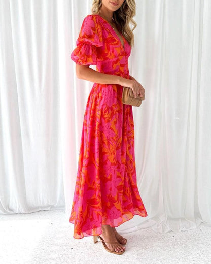 Weronika | Zwiewna Sukienka Maxi w Tropikalny Print