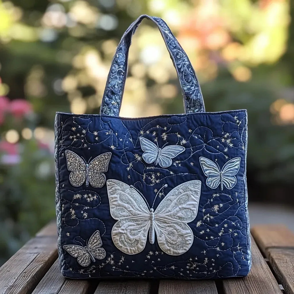 Pikowana Torba Shopper – Srebrny Połysk
