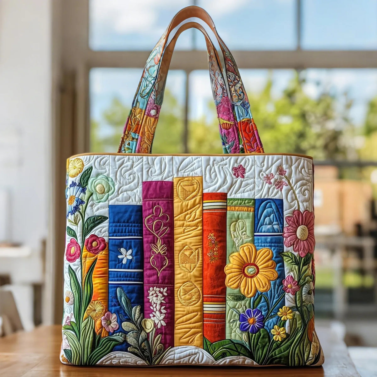 Pikowana Torba Shopper – Kwiaty w Bibliotece