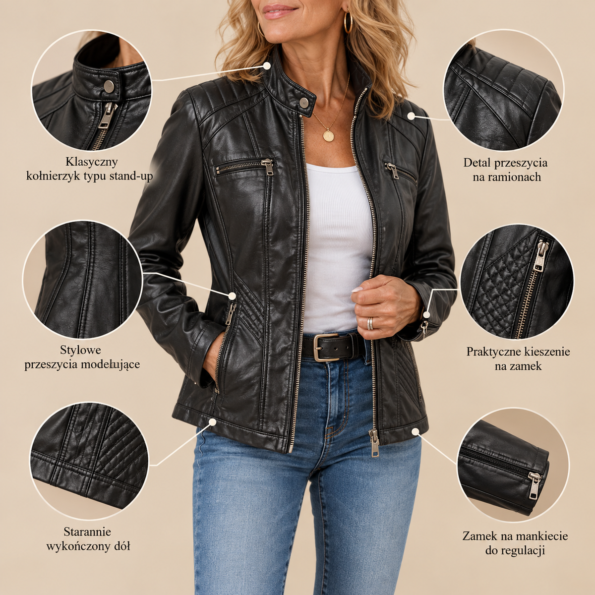 Adalina | Dopasowana Kurtka Biker ze Stójką