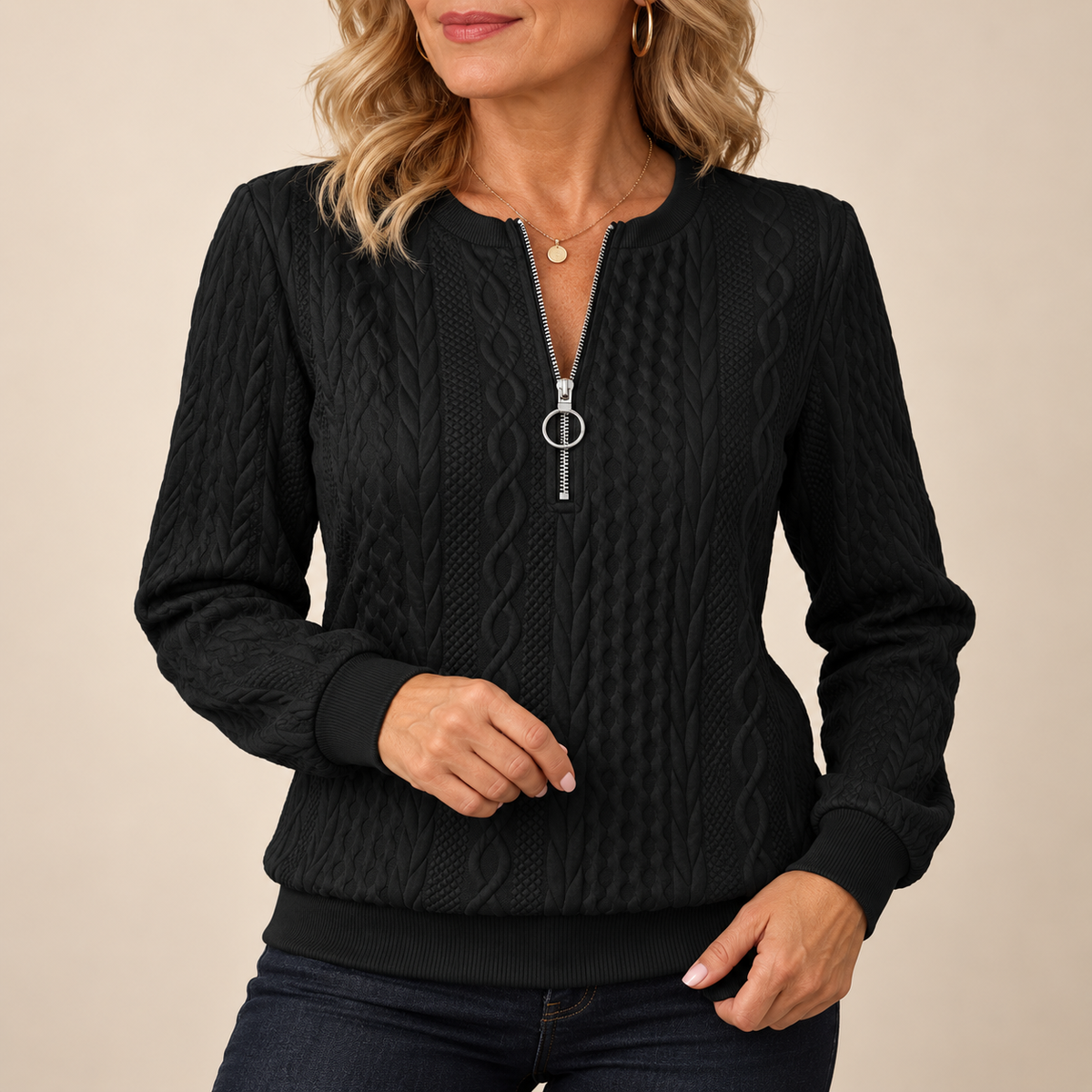 Fleur | Dzianinowy Sweter z Zamkiem