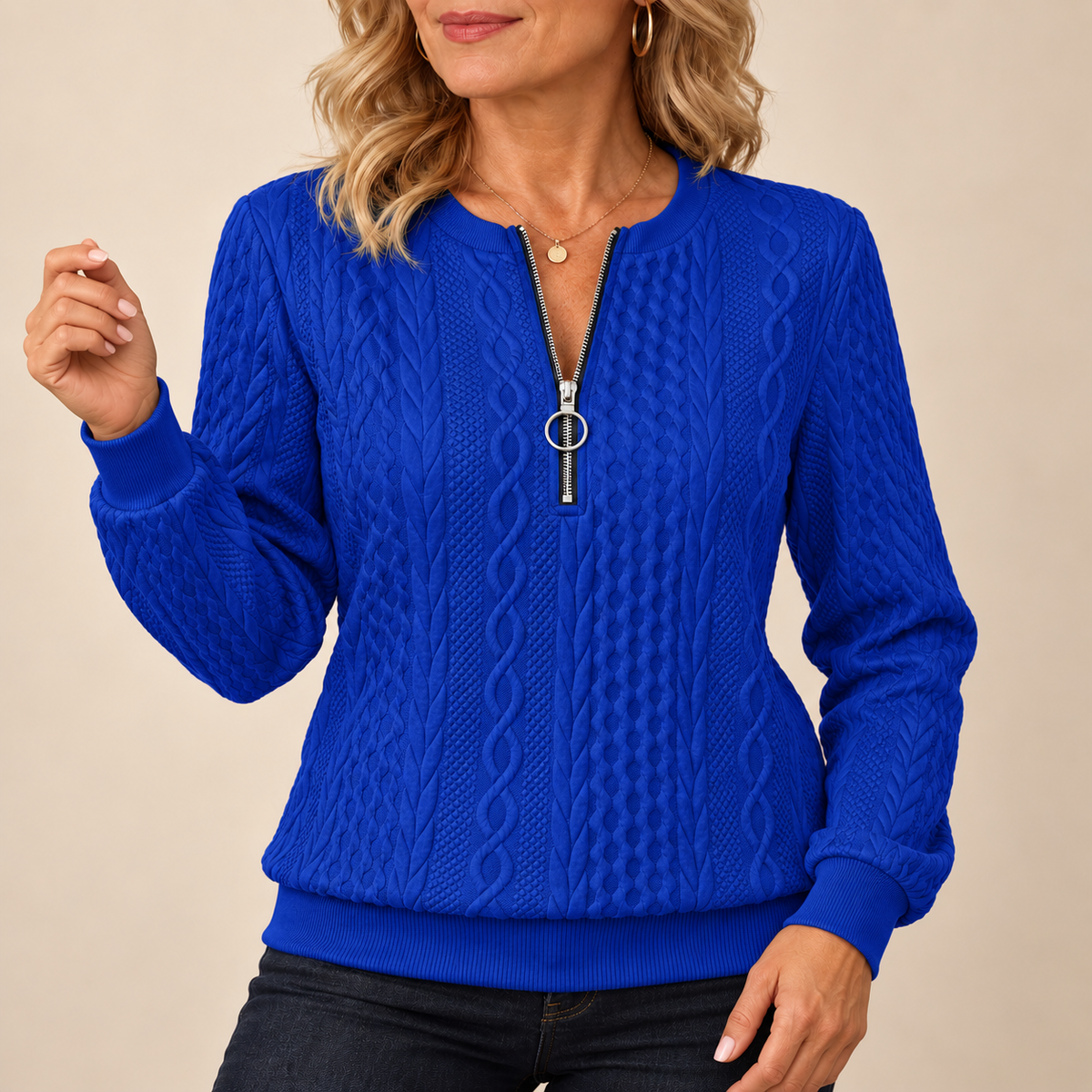 Fleur | Dzianinowy Sweter z Zamkiem