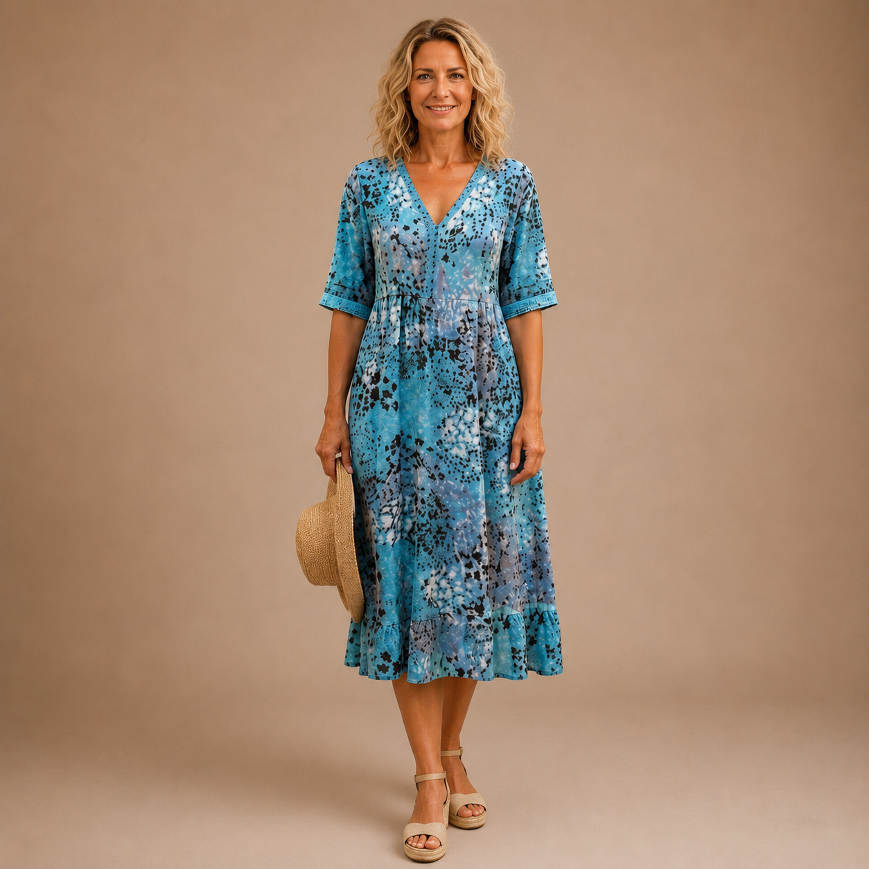 Rachel | Elegancka Wzorzysta Sukienka Midi