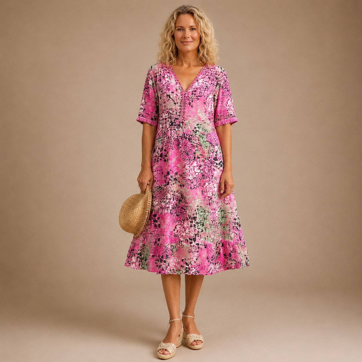 Rachel | Elegancka Wzorzysta Sukienka Midi