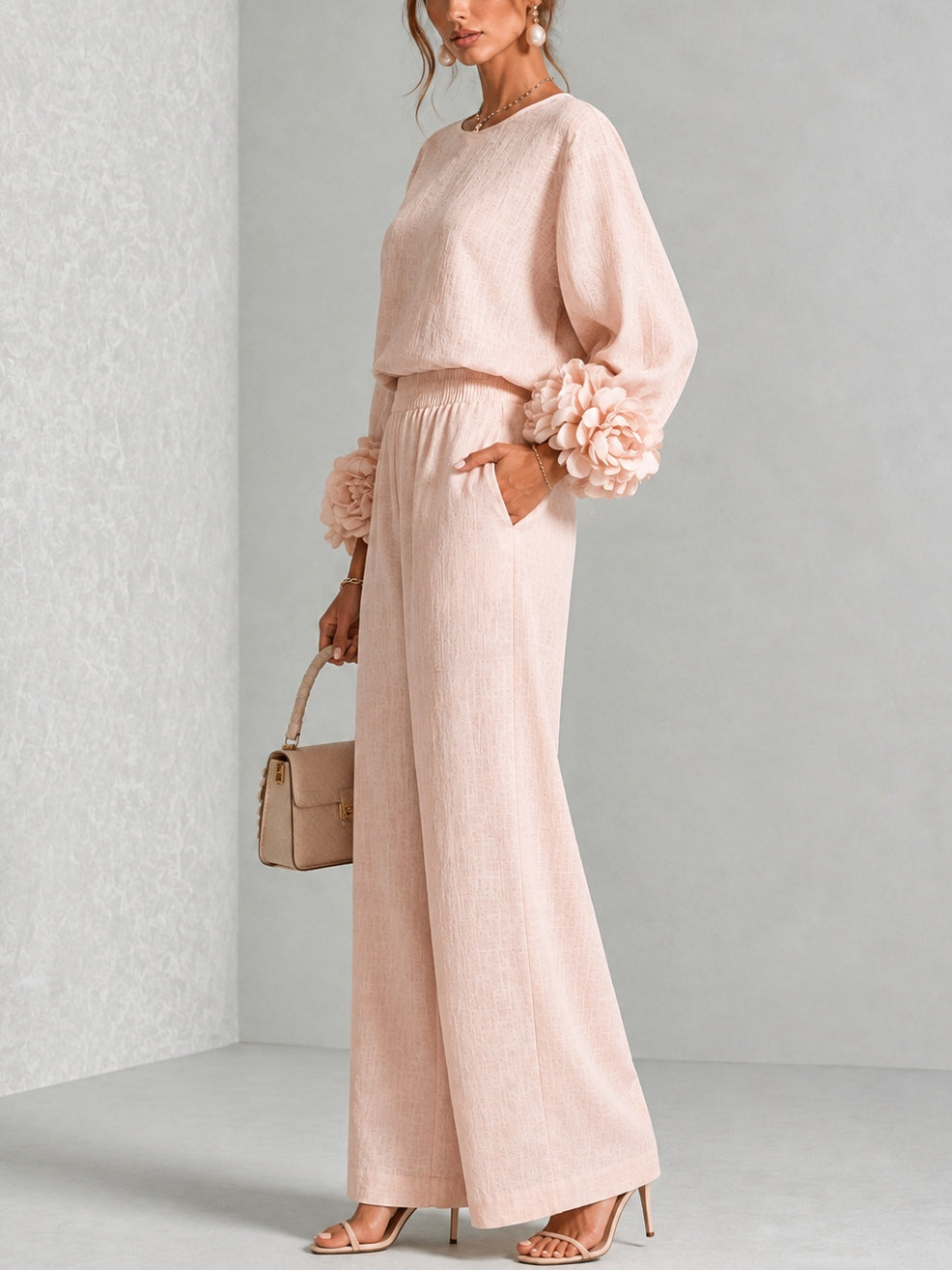 Rosalie | Elegancki Komplet z Kwiatowymi Mankietami